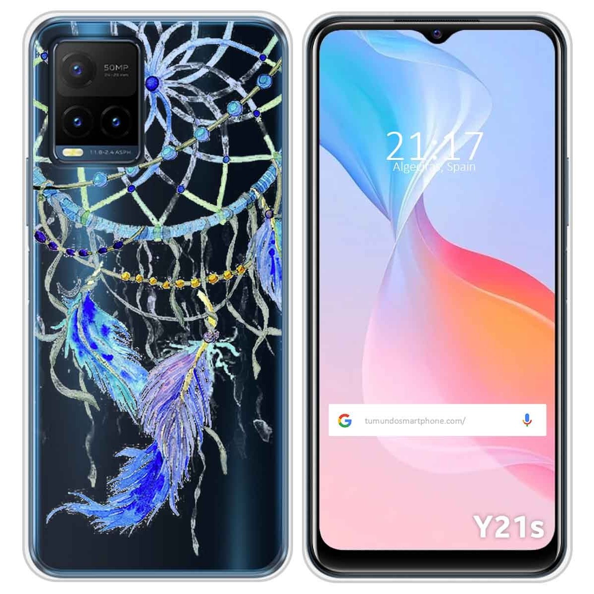 Funda Silicona Transparente para Vivo Y21 / Y21s / Y33s diseño Plumas Dibujos