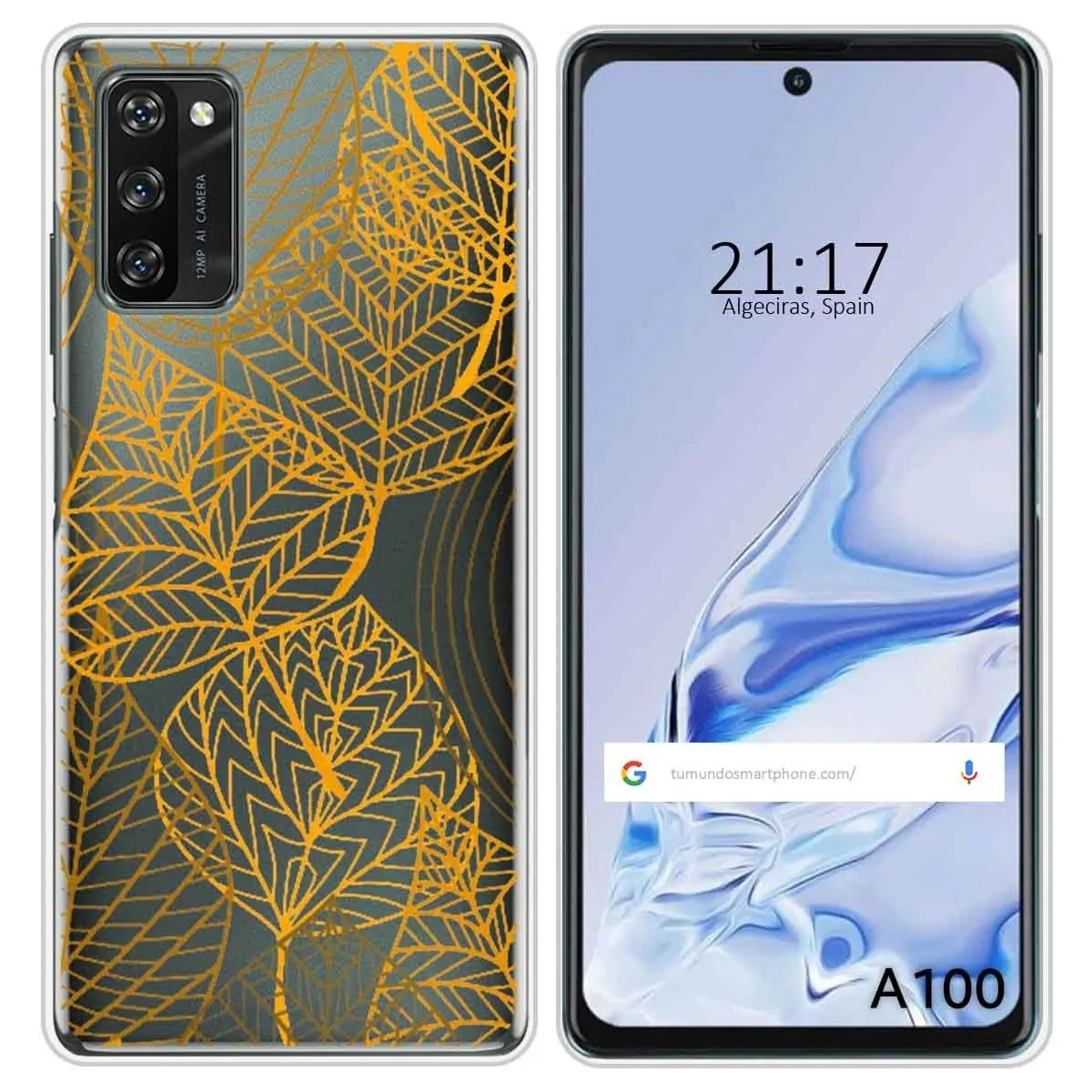 Funda Silicona Transparente para Blackview A100 diseño Hojas Dibujos