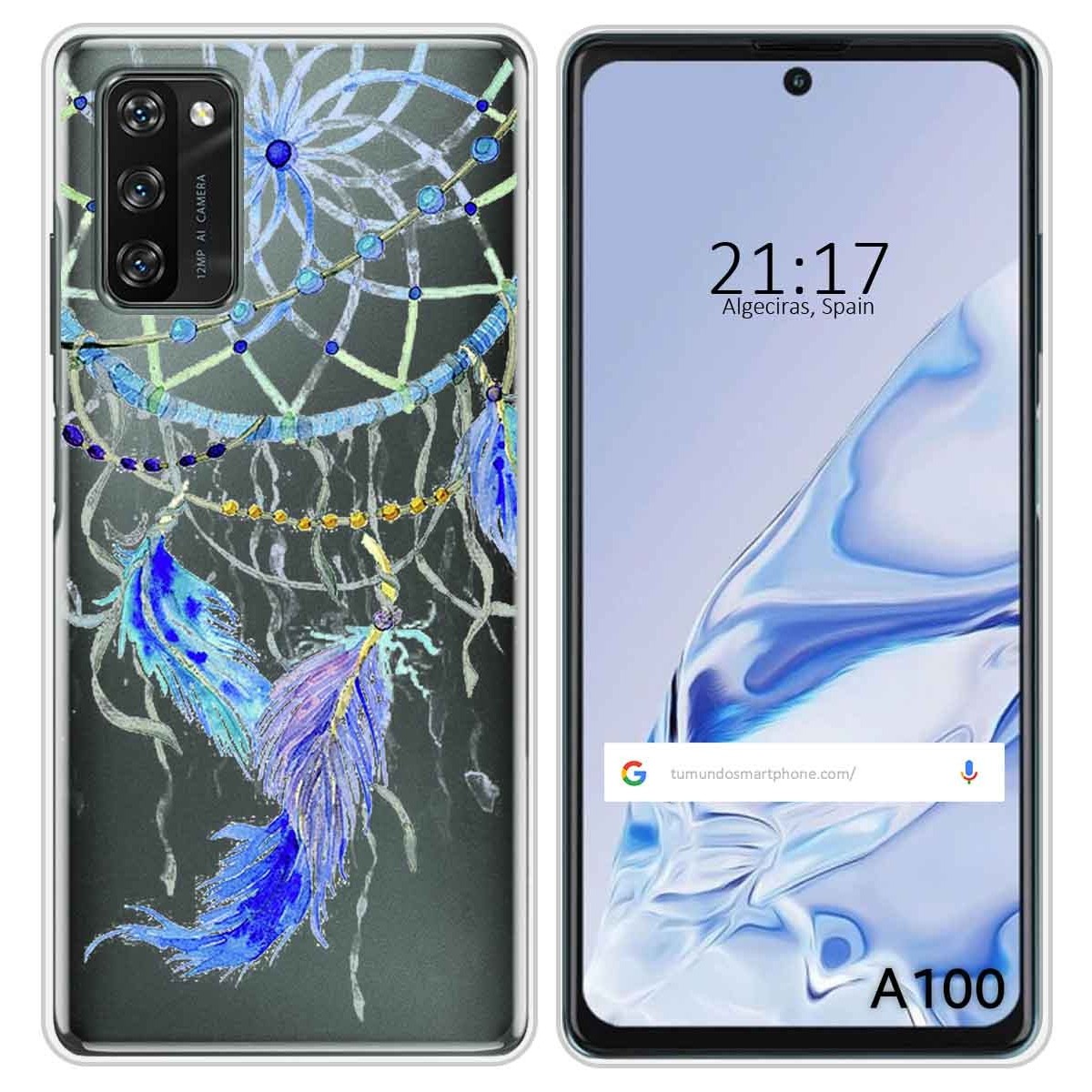 Funda Silicona Transparente para Blackview A100 diseño Plumas Dibujos