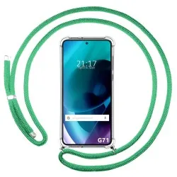 Funda Colgante Transparente para Motorola Moto G71 5G con Cordon Verde Agua