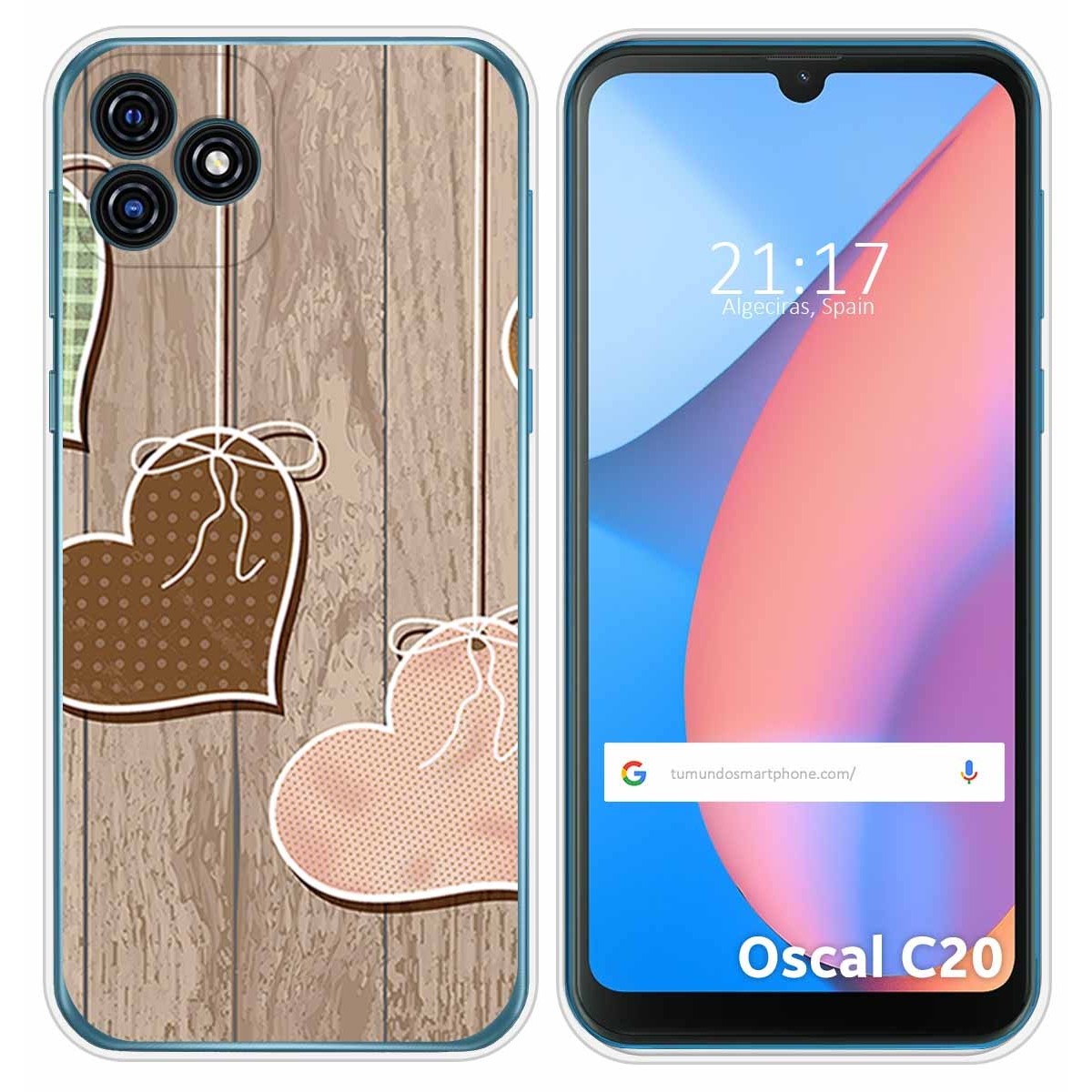 Funda Silicona para Blackview Oscal C20 / C20 Pro diseño Corazones Madera Dibujos