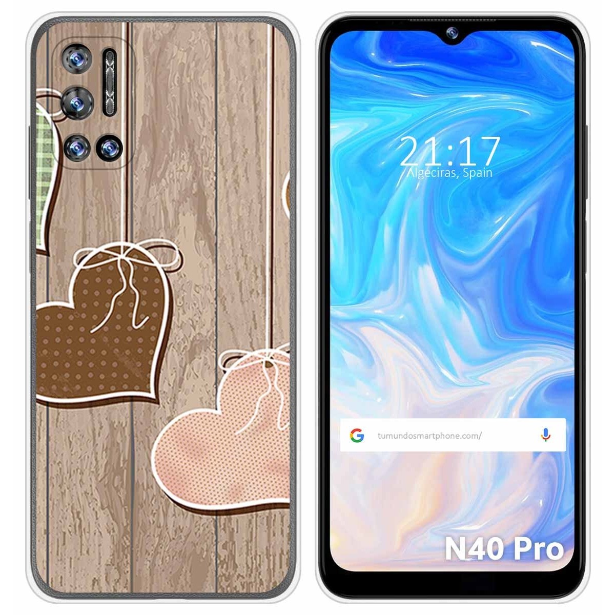 Funda Silicona para Doogee N40 Pro diseño Corazones Madera Dibujos