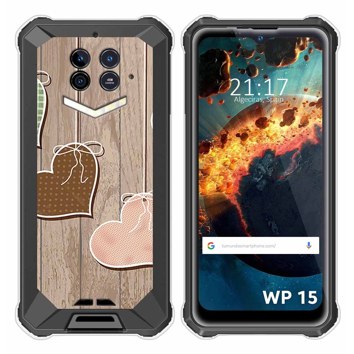 Funda Silicona para Oukitel WP15 diseño Corazones Madera Dibujos