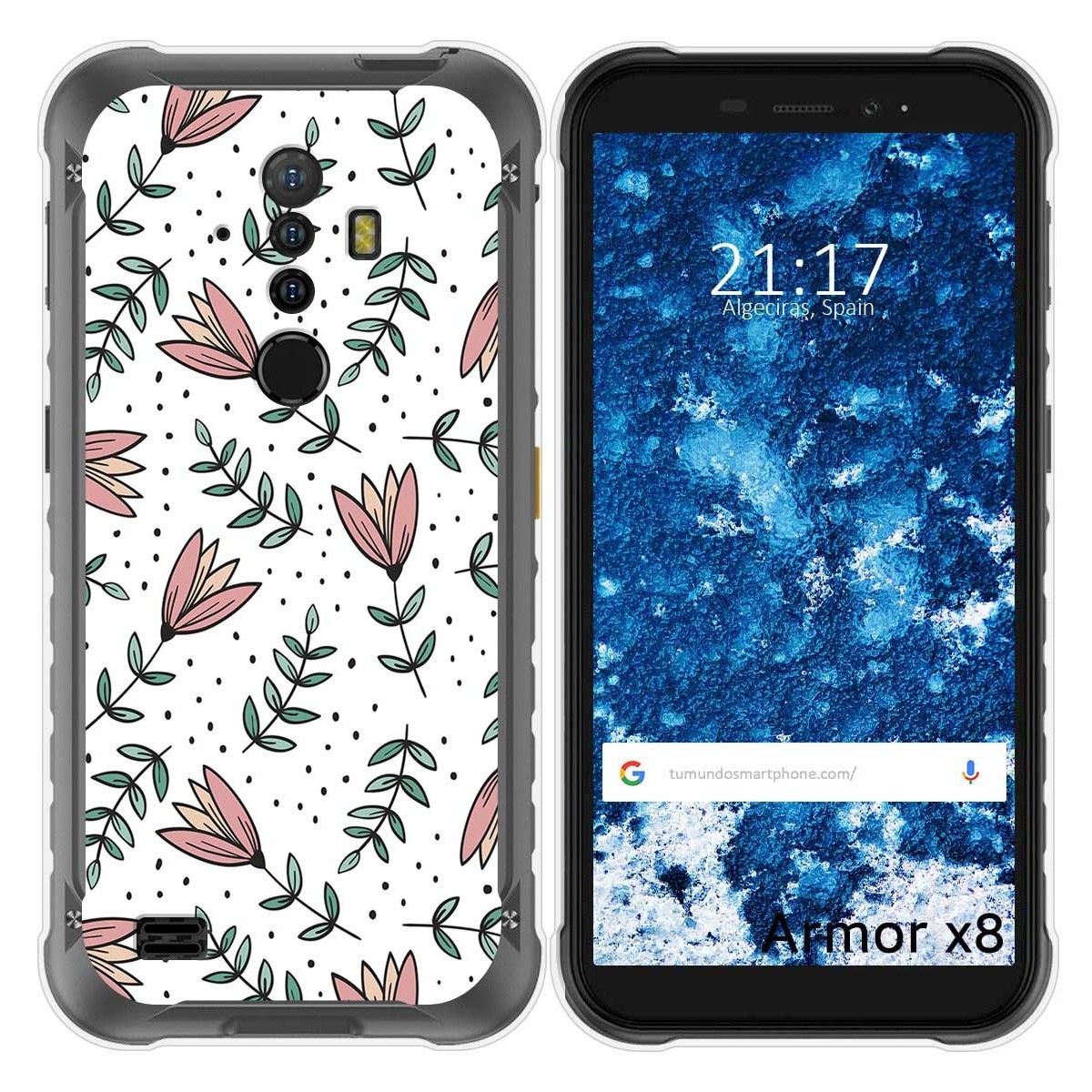 Funda Silicona Transparente para Ulefone Armor X8 diseño Flores 01 Dibujos