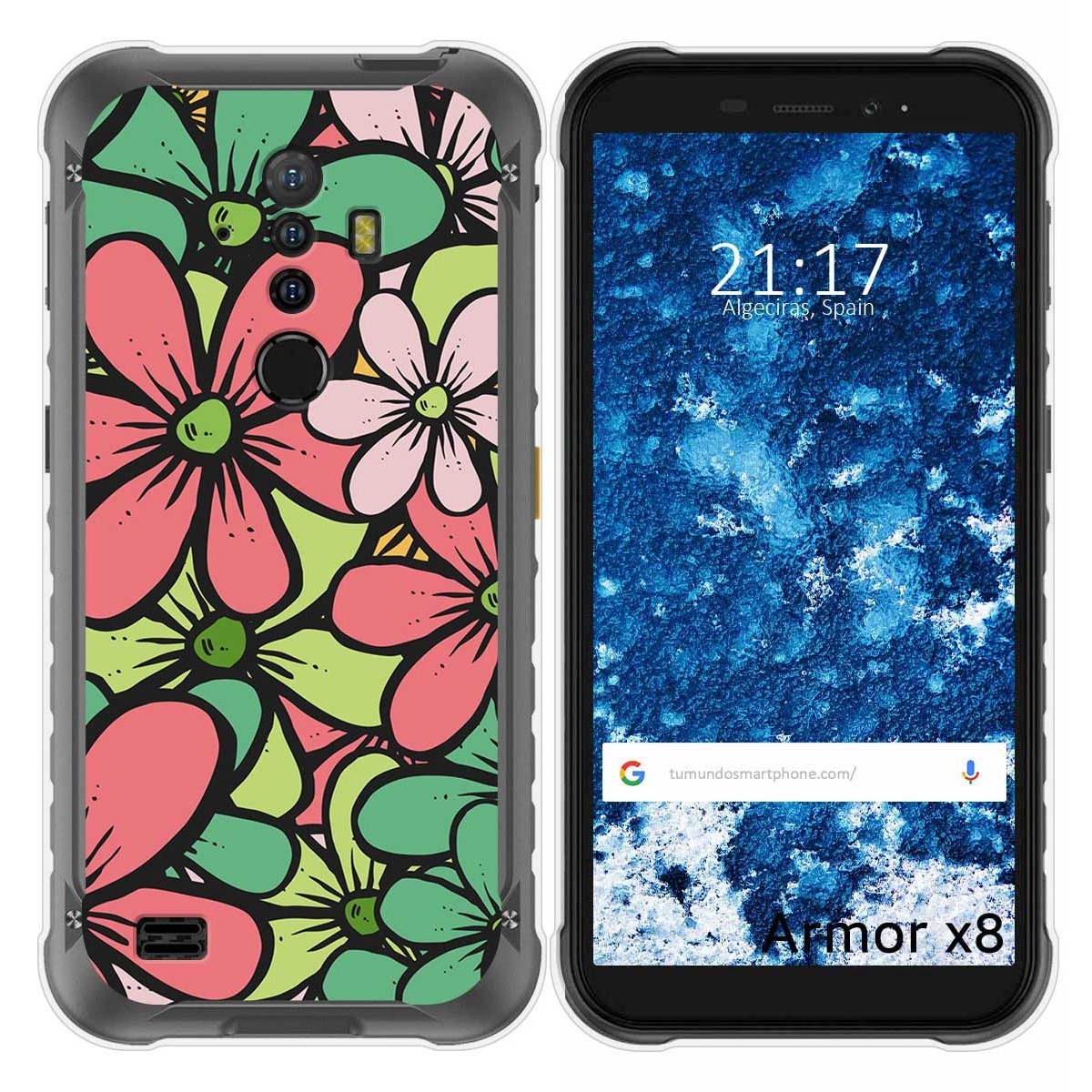 Funda Silicona Transparente para Ulefone Armor X8 diseño Flores 02 Dibujos