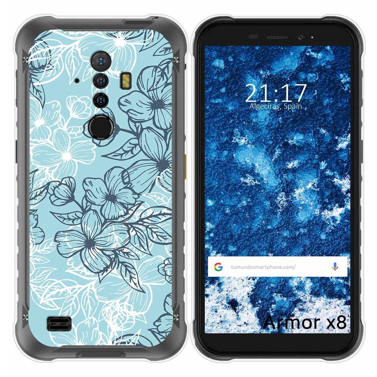 Funda Silicona Transparente para Ulefone Armor X8 diseño Flores 03 Dibujos