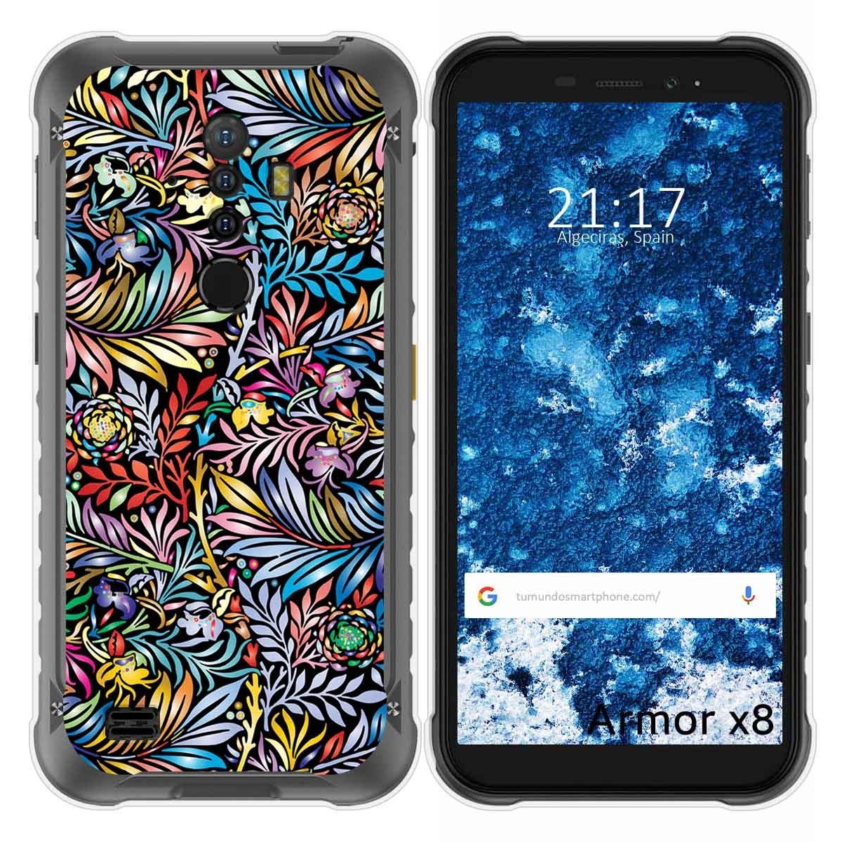 Funda Silicona Transparente para Ulefone Armor X8 diseño Flores 04 Dibujos