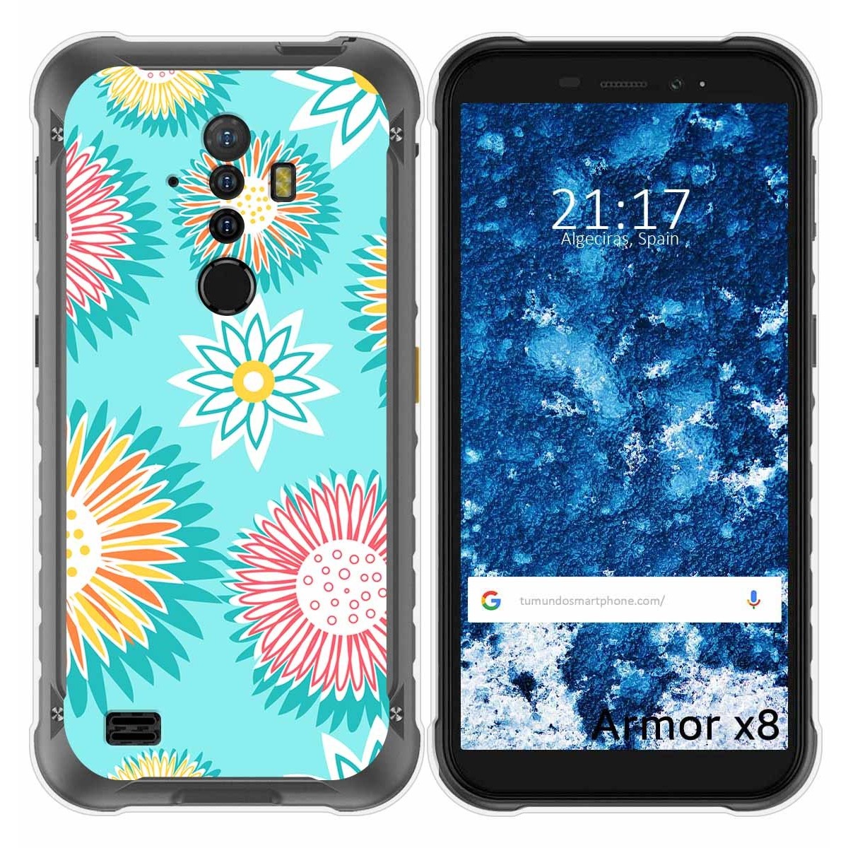 Funda Silicona Transparente para Ulefone Armor X8 diseño Flores 05 Dibujos