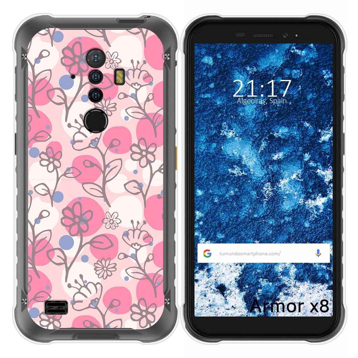 Funda Silicona Transparente para Ulefone Armor X8 diseño Flores 07 Dibujos