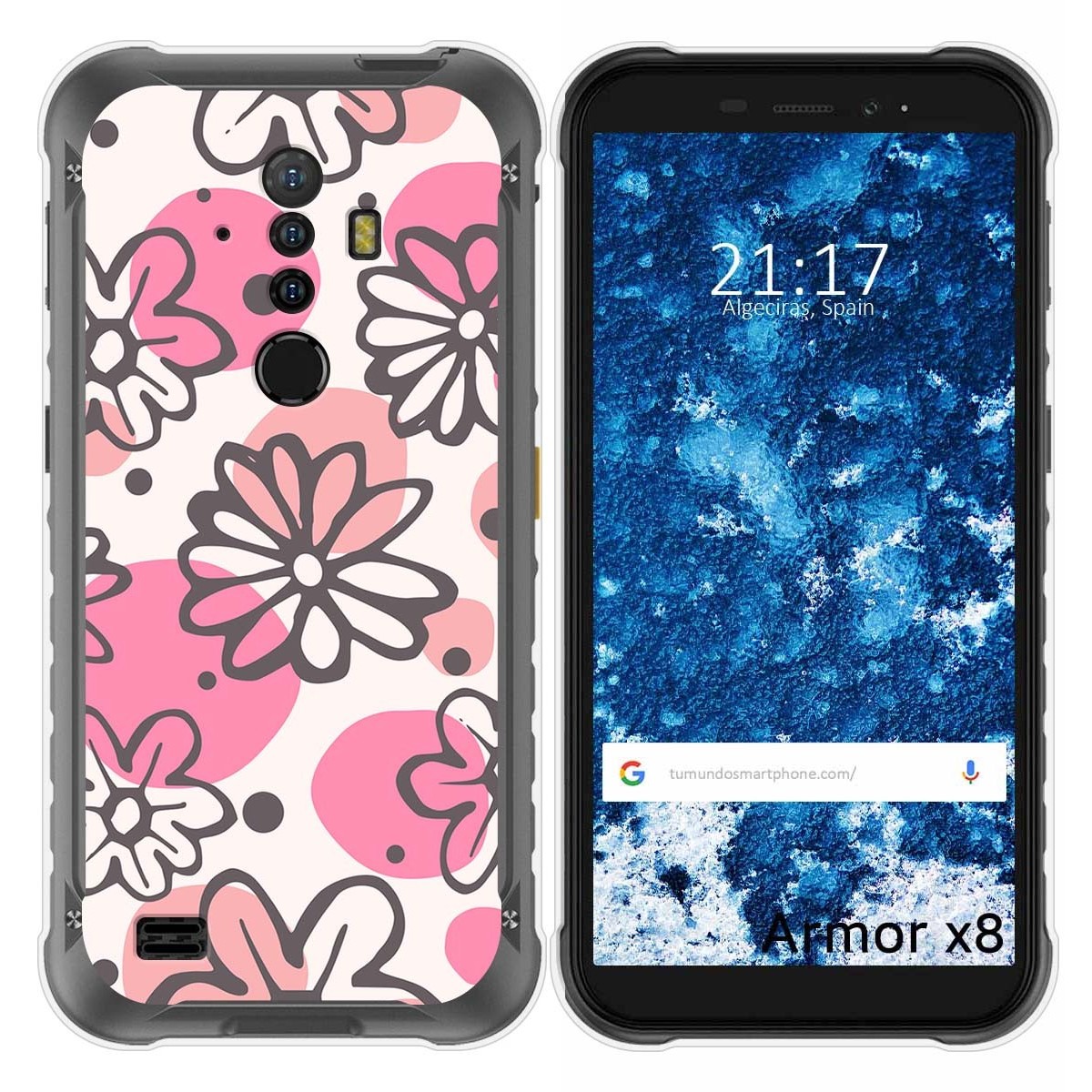 Funda Silicona Transparente para Ulefone Armor X8 diseño Flores 09 Dibujos