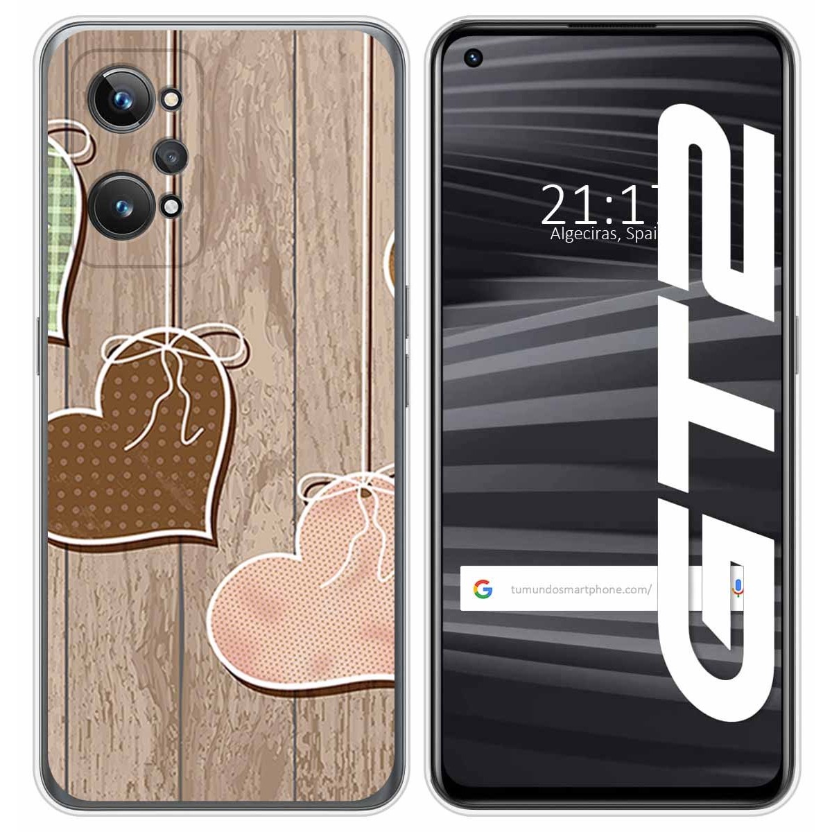 Funda Silicona para Realme GT 2 5G diseño Corazones Madera Dibujos