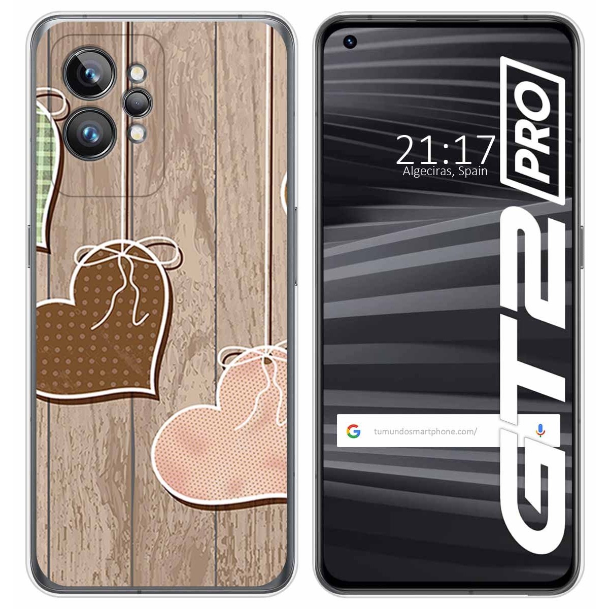 Funda Silicona para Realme GT 2 Pro 5G diseño Corazones Madera Dibujos