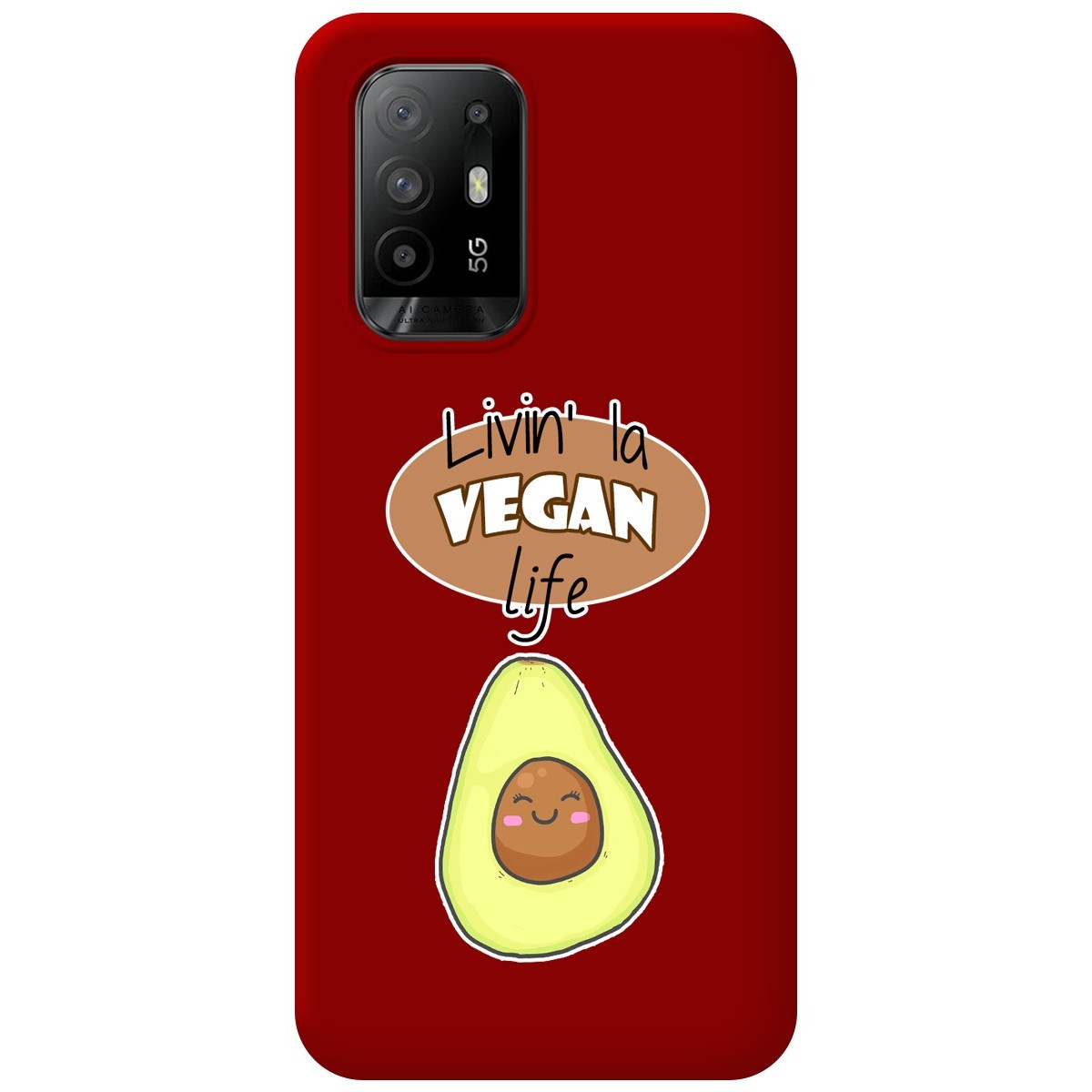 Funda Silicona Líquida Roja para Oppo A94 5G diseño Vegan Life Dibujos