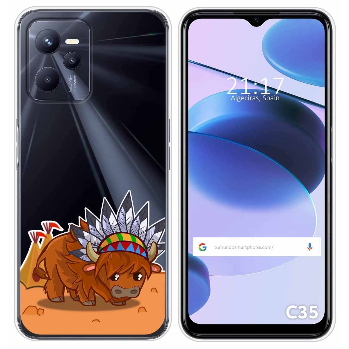 Funda Silicona Transparente para Realme C35 diseño Bufalo Dibujos