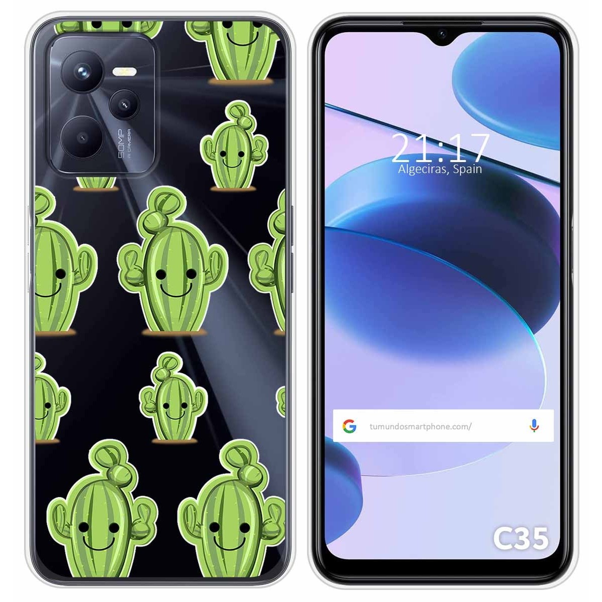 Funda Silicona Transparente para Realme C35 diseño Cactus Dibujos