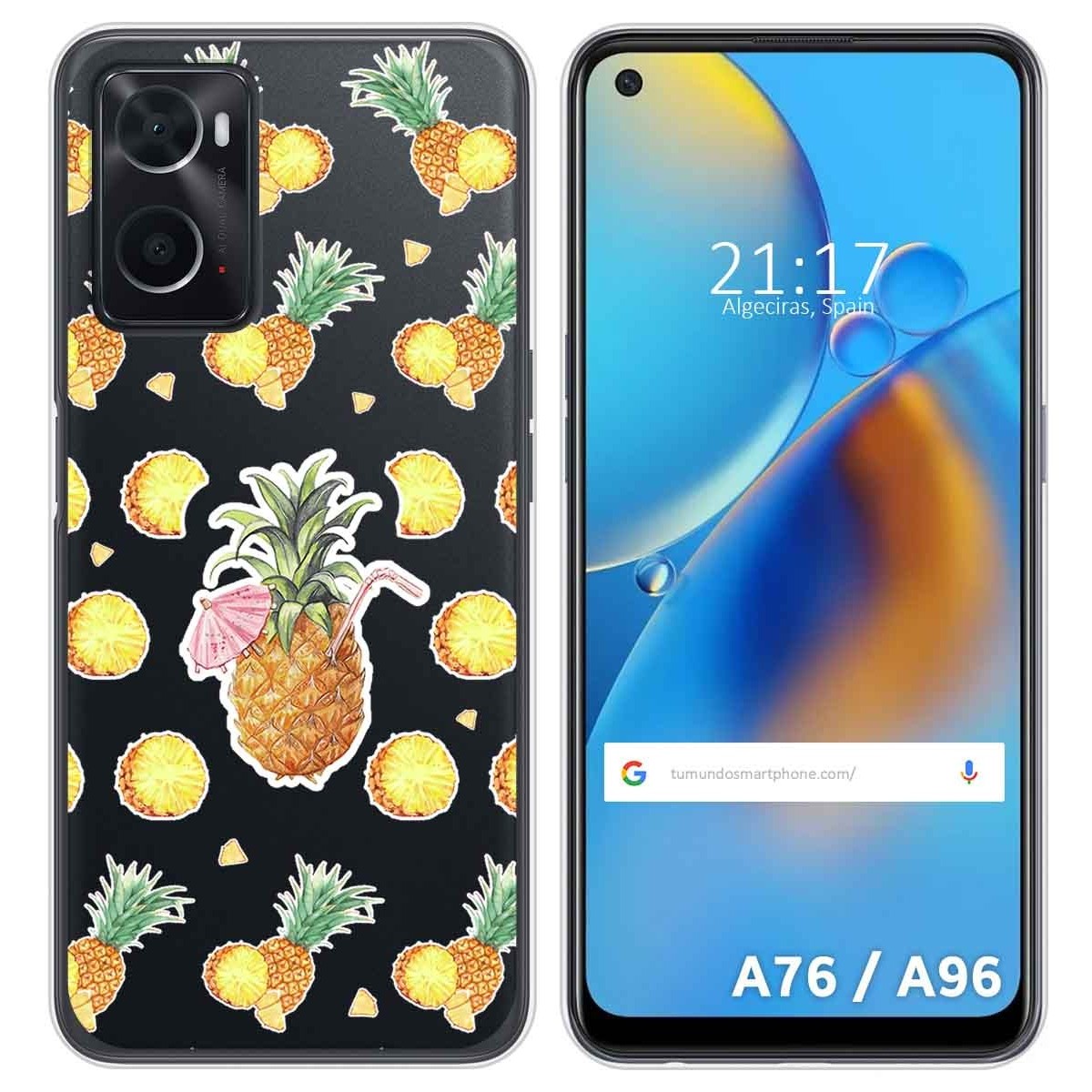 Funda Silicona Transparente para Oppo A76 / A96 diseño Piña Dibujos