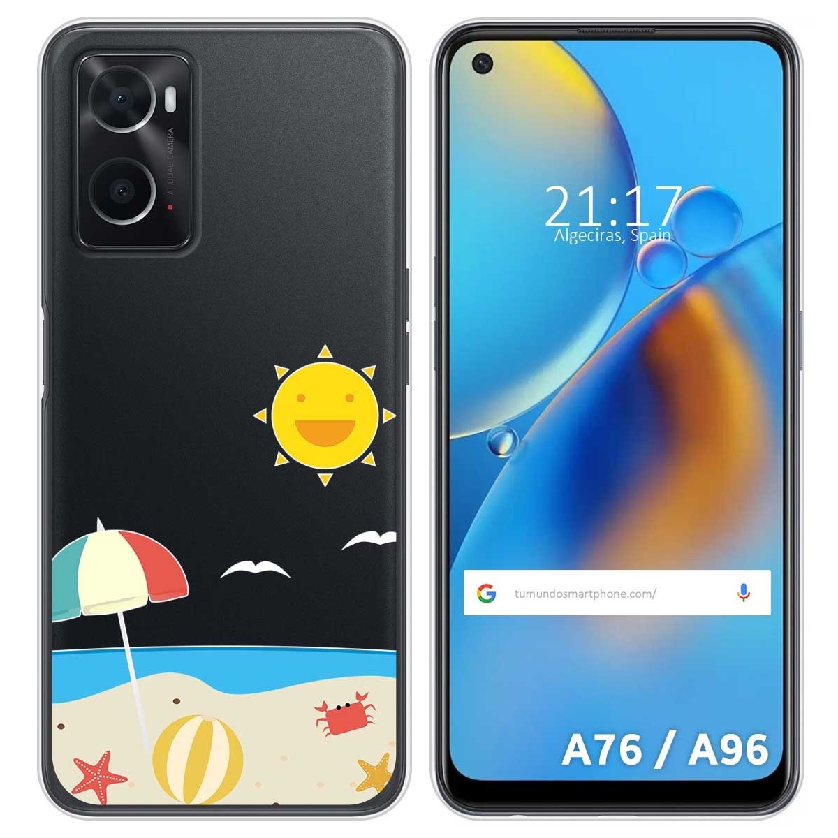 Funda Silicona Transparente para Oppo A76 / A96 diseño Playa Dibujos