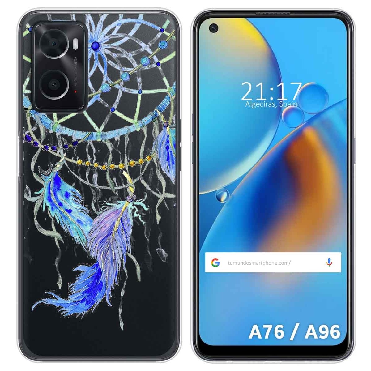 Funda Silicona Transparente para Oppo A76 / A96 diseño Plumas Dibujos