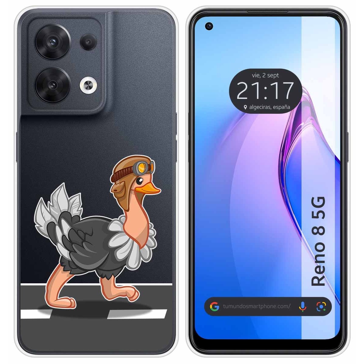 Funda Silicona Transparente para Oppo Reno 8 5G diseño Avestruz Dibujos