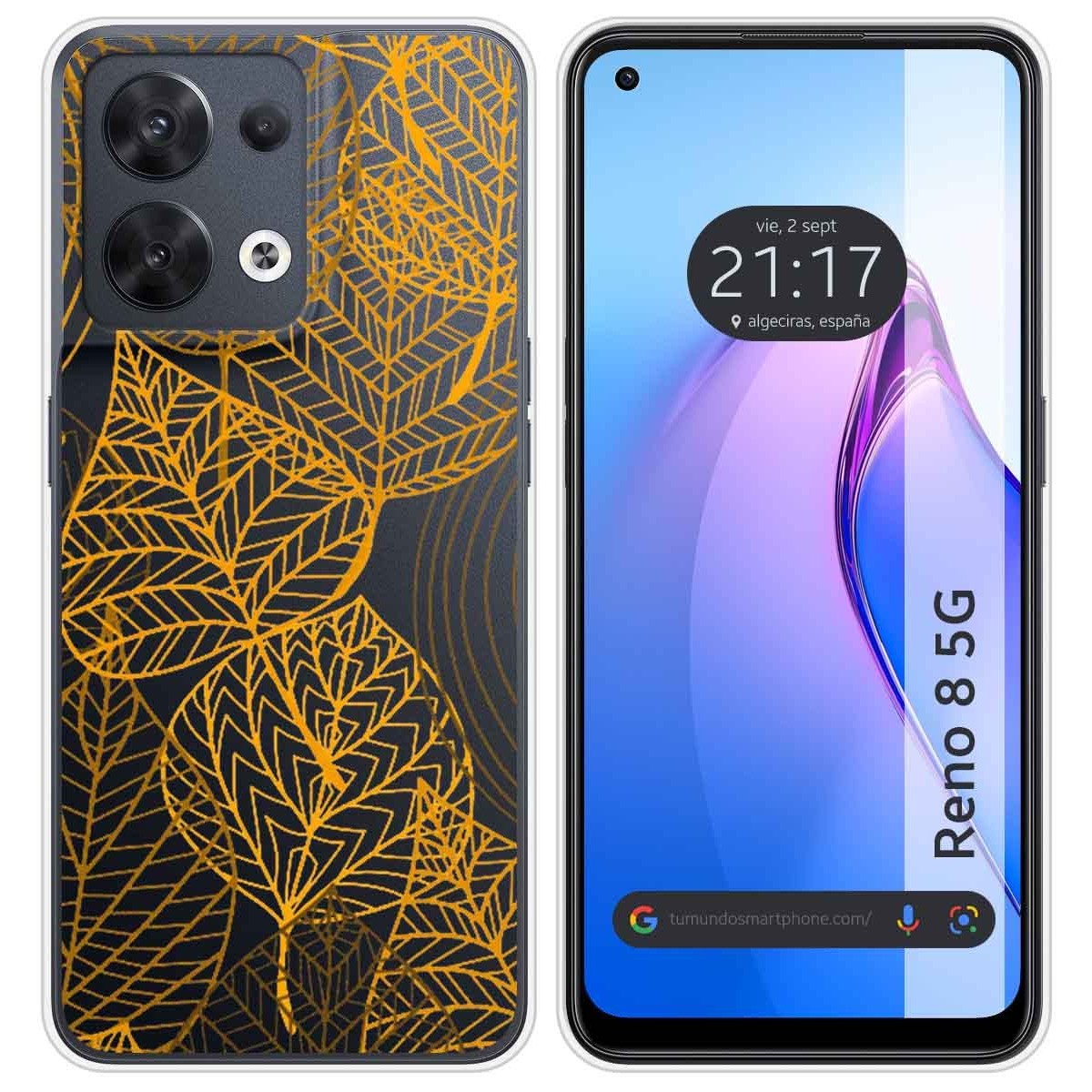 Funda Silicona Transparente para Oppo Reno 8 5G diseño Hojas Dibujos