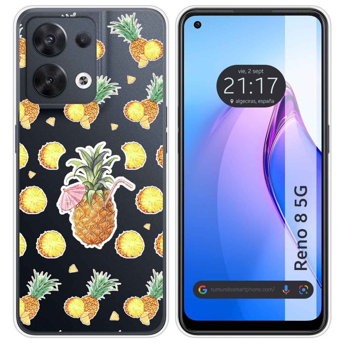 Funda Silicona Transparente para Oppo Reno 8 5G diseño Piña Dibujos