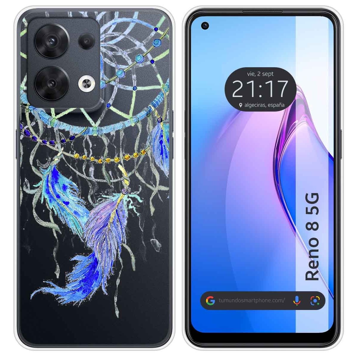 Funda Silicona Transparente para Oppo Reno 8 5G diseño Plumas Dibujos