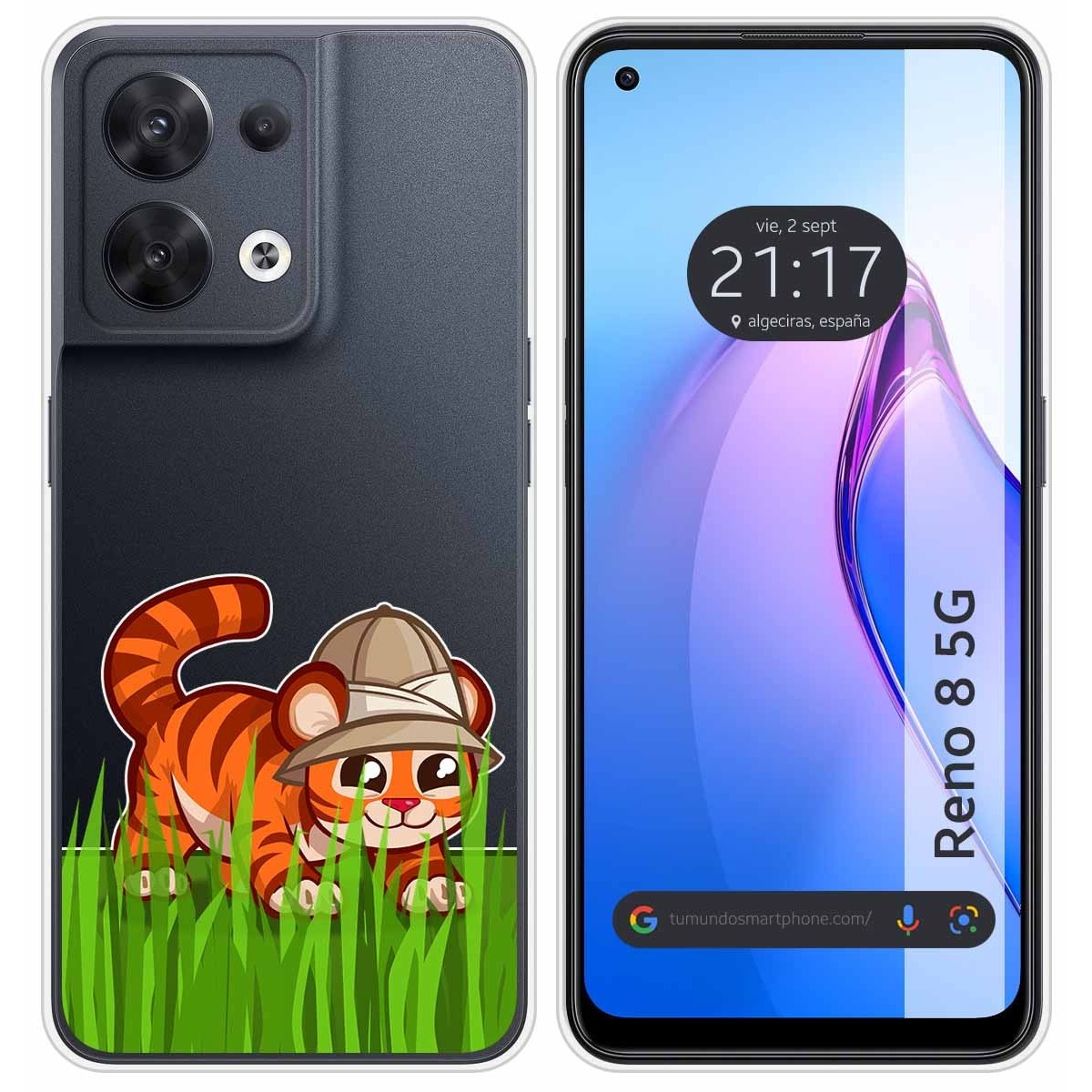 Funda Silicona Transparente para Oppo Reno 8 5G diseño Tigre Dibujos