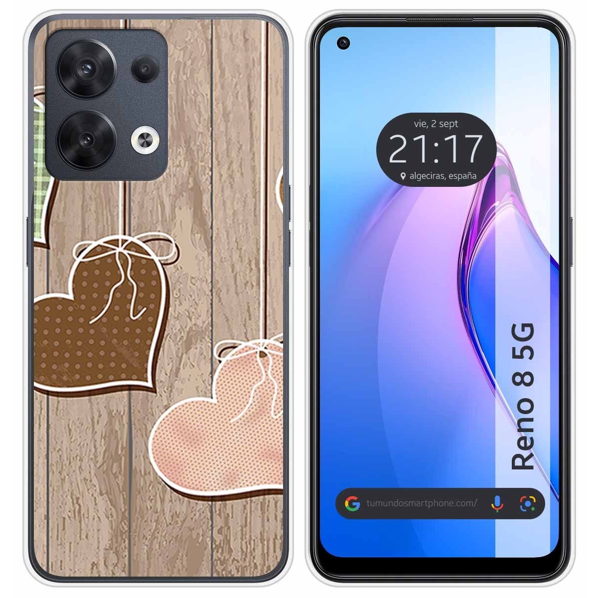 Funda Silicona para Oppo Reno 8 5G diseño Corazones Madera Dibujos