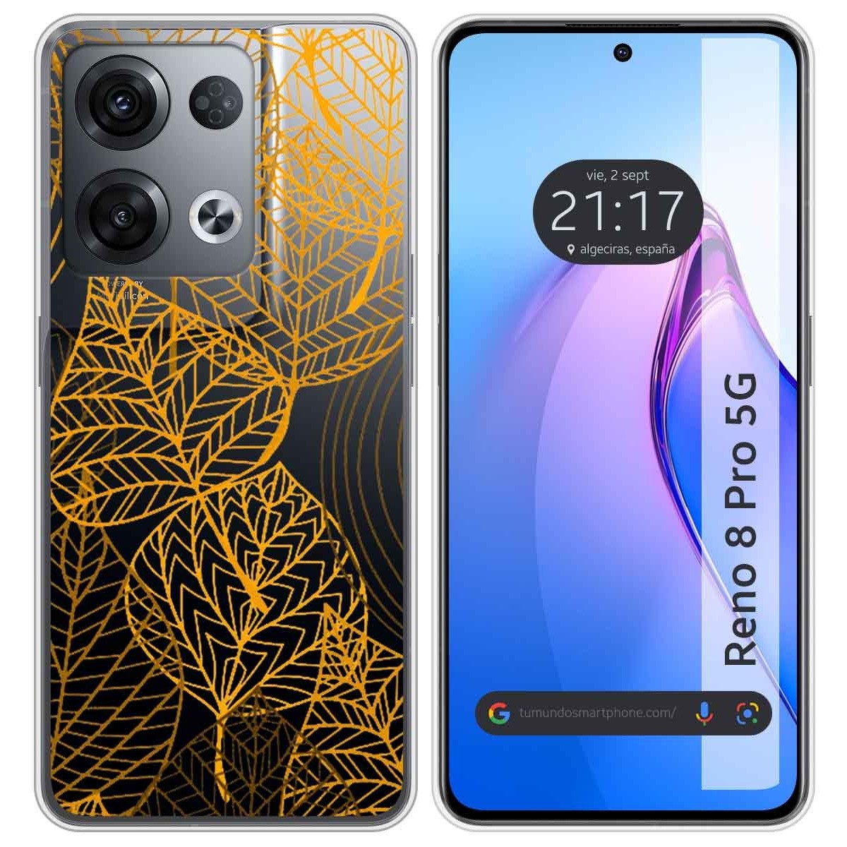 Funda Silicona Transparente para Oppo Reno 8 Pro 5G diseño Hojas Dibujos