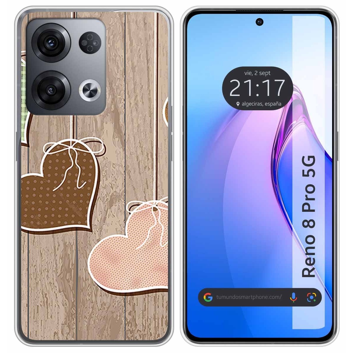 Funda Silicona para Oppo Reno 8 Pro 5G diseño Corazones Madera Dibujos