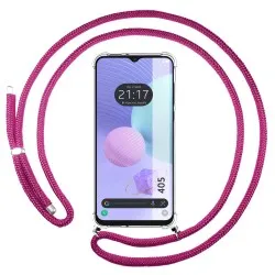 Funda Colgante Transparente para TCL 405 con Cordon Rosa Fucsia