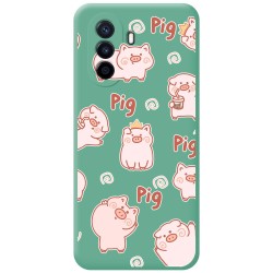 Funda Silicona Líquida Verde para Huawei Nova Y70 diseño Cerdos Dibujos