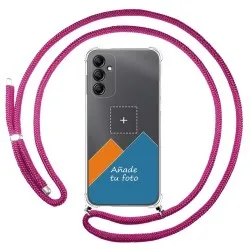 Personaliza tu Funda Colgante Transparente para Samsung Galaxy A14 4G / 5G con Cordon Rosa Fucsia Dibujo Personalizada