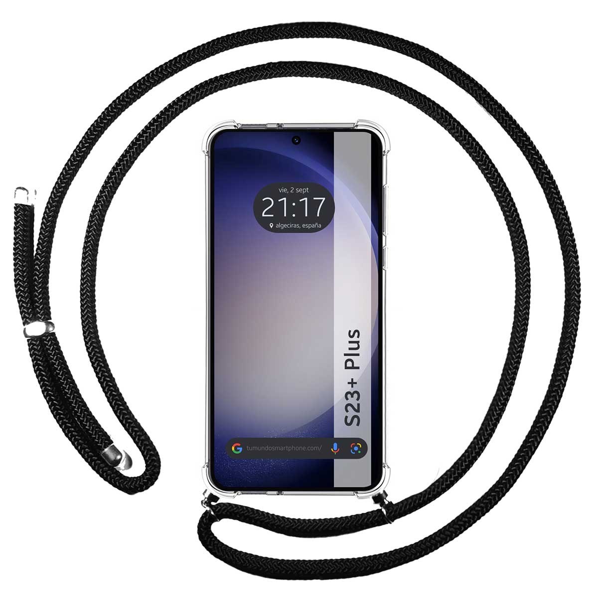 Funda Colgante Transparente para Samsung Galaxy S23+ Plus 5G con Cordon Negro