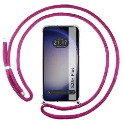 Funda Colgante Transparente para Samsung Galaxy S23+ Plus 5G con Cordon Rosa Fucsia