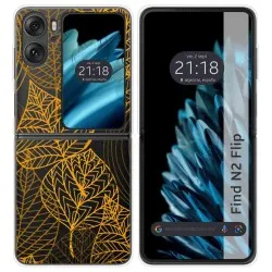 Funda Carcasa Dura Transparente para Oppo Find N2 Flip 5G diseño Hojas Dibujos