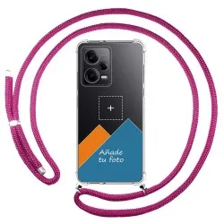 Personaliza tu Funda Colgante Transparente para Xiaomi Redmi Note 12 Pro 5G con Cordon Rosa Fucsia Dibujo Personalizada