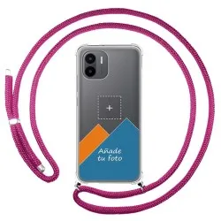 Personaliza tu Funda Colgante Transparente para Xiaomi Redmi A2 con Cordon Rosa Fucsia Dibujo Personalizada