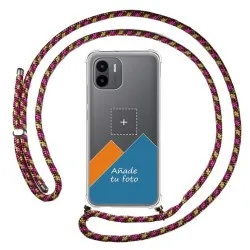 Personaliza tu Funda Colgante Transparente para Xiaomi Redmi A2 con Cordon Rosa/Dorado Dibujo Personalizada