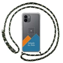 Personaliza tu Funda Colgante Transparente para Xiaomi Redmi A2 con Cordon Verde/Dorado Dibujo Personalizada