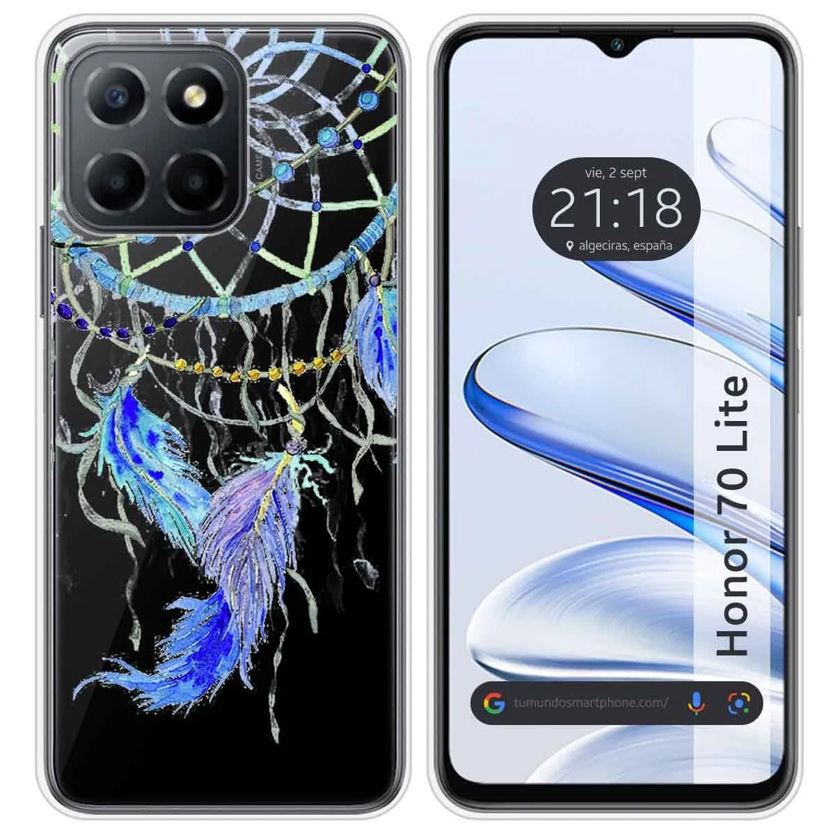 Funda Silicona Transparente para Huawei Honor 70 Lite 5G diseño Plumas Dibujos