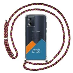 Personaliza tu Funda Colgante Transparente para Motorola Moto E13 con Cordon Rosa / Dorado Dibujo Personalizada