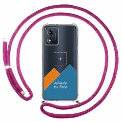 Personaliza tu Funda Colgante Transparente para Motorola Moto E13 con Cordon Rosa Fucsia Dibujo Personalizada