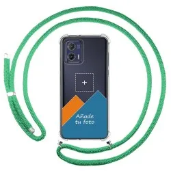 Personaliza tu Funda Colgante Transparente para Motorola Moto G73 5G con Cordon Verde Agua Dibujo Personalizada