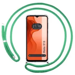 Funda Colgante Transparente para Motorola Moto E13 con Cordon Verde Agua