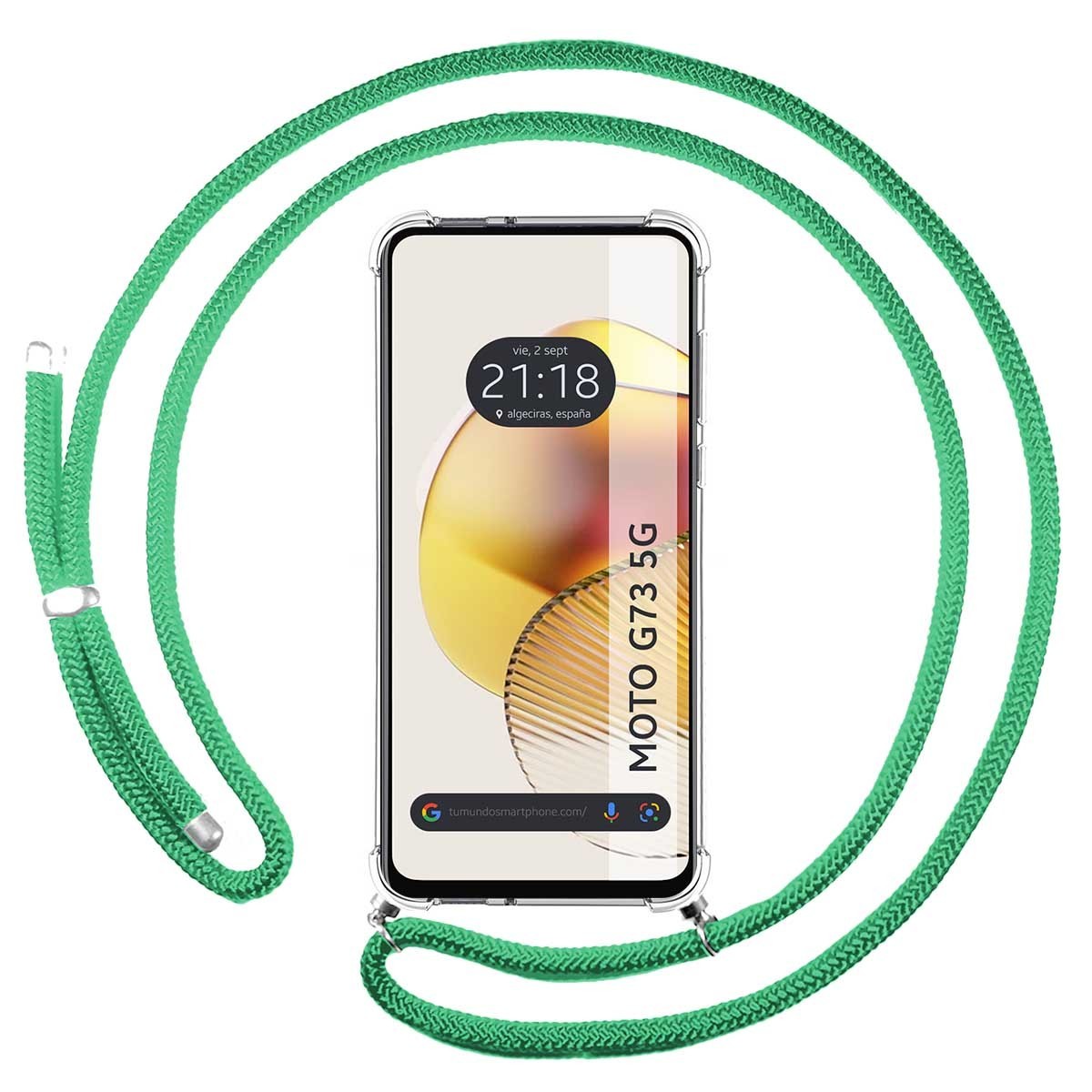Motorola Moto G73 5G Funda Colgante transparente con cordón color Verde  Agua
