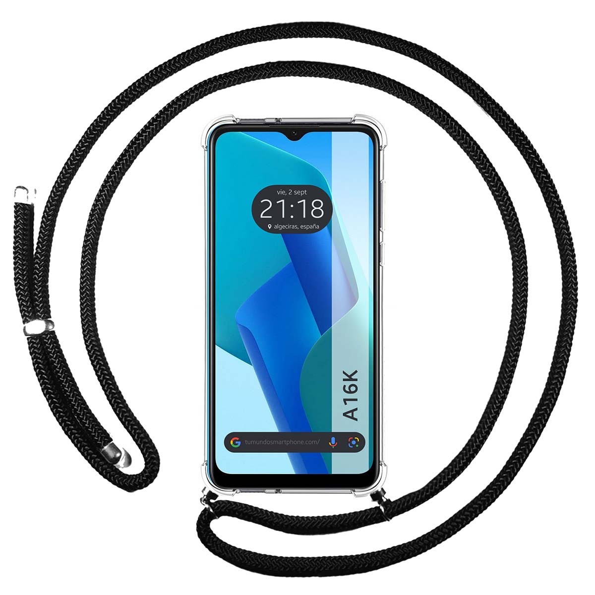 Funda Colgante Transparente para Oppo A16K con Cordon Negro