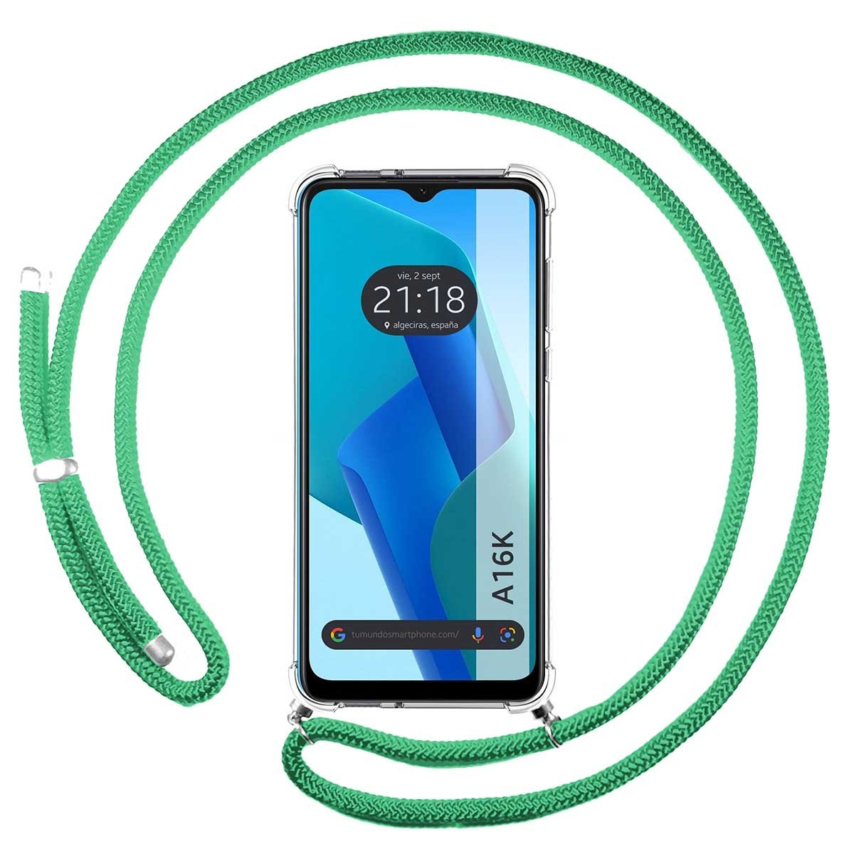 Funda Colgante Transparente para Oppo A16K con Cordon Verde Agua