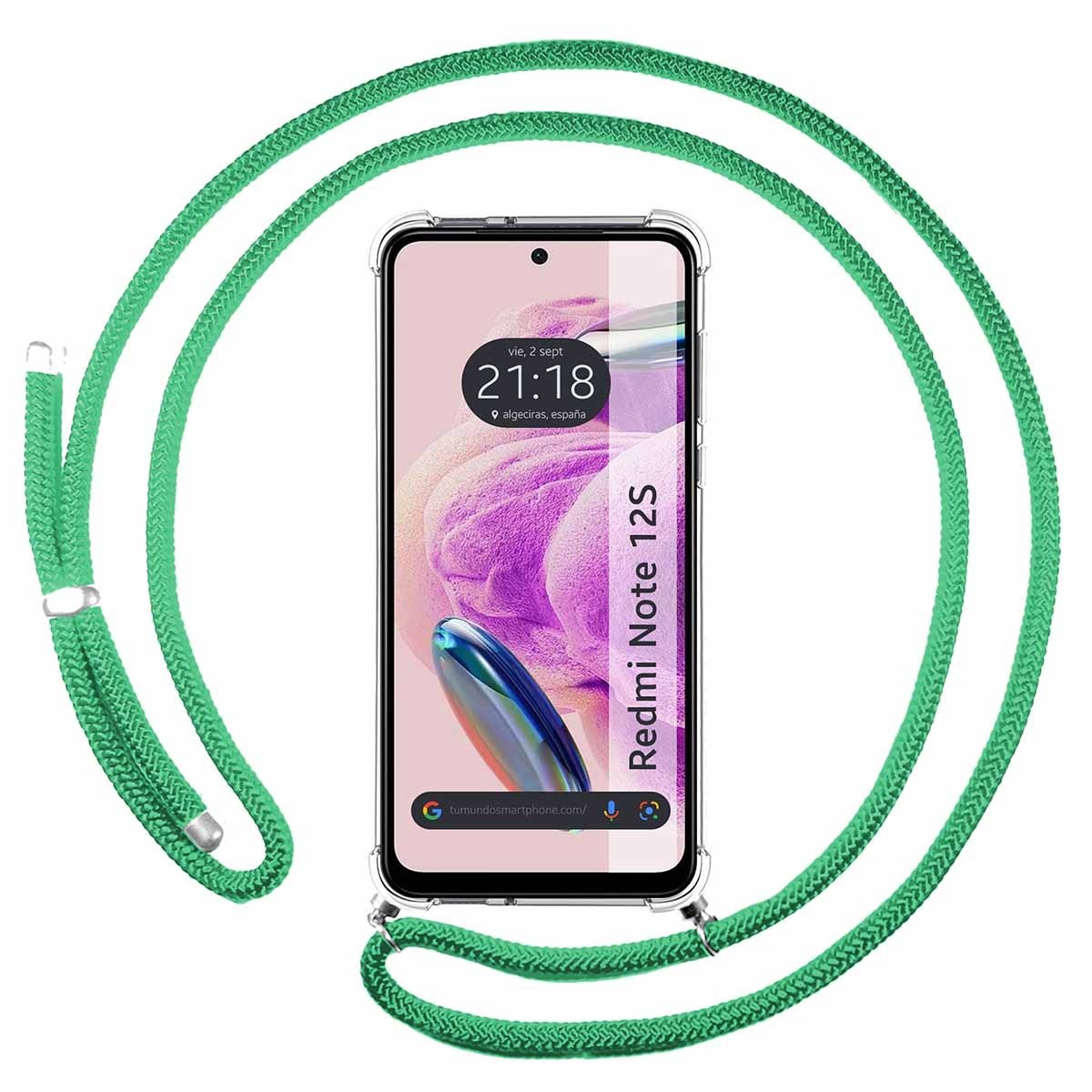 Funda Colgante Transparente compatible con Xiaomi Redmi Note 12S con Cordon Verde Agua