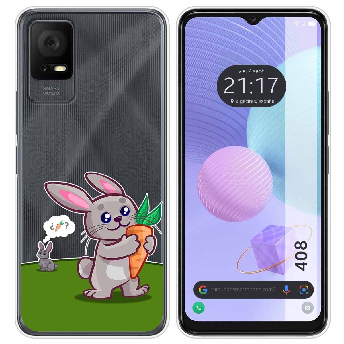 Funda Silicona Transparente para TCL 408 diseño Conejo Dibujos